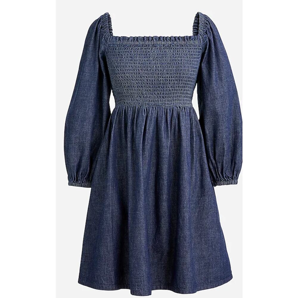 J. Crew Puff Sleeve Mini Dress Denim Blue Size XXS NEW